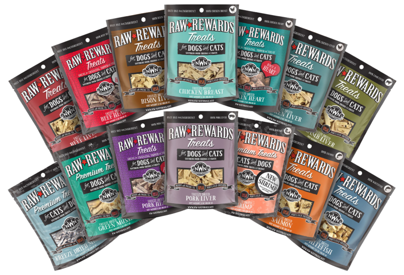 Freeze dried treats for dogs and cats in different flavors.
