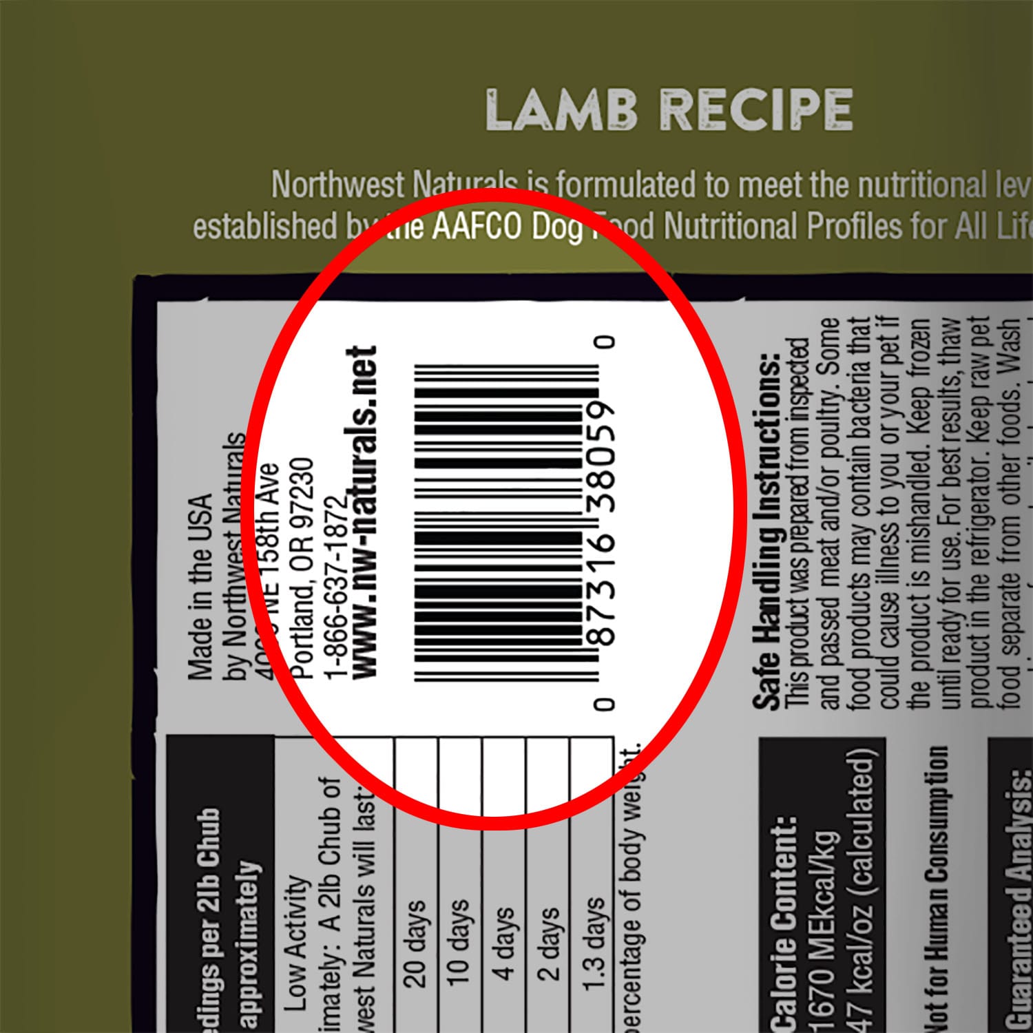 Lamb recipe "UPC code" location